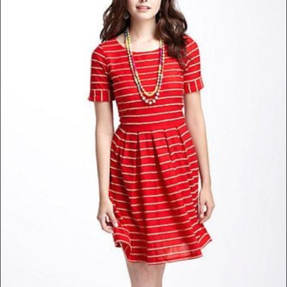Anthropologie Bordeaux Striped Scalloped dress